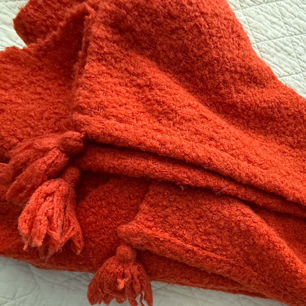 West Elm Vibrant Orange Knit Throw with Tassels - Picture 4 of 5